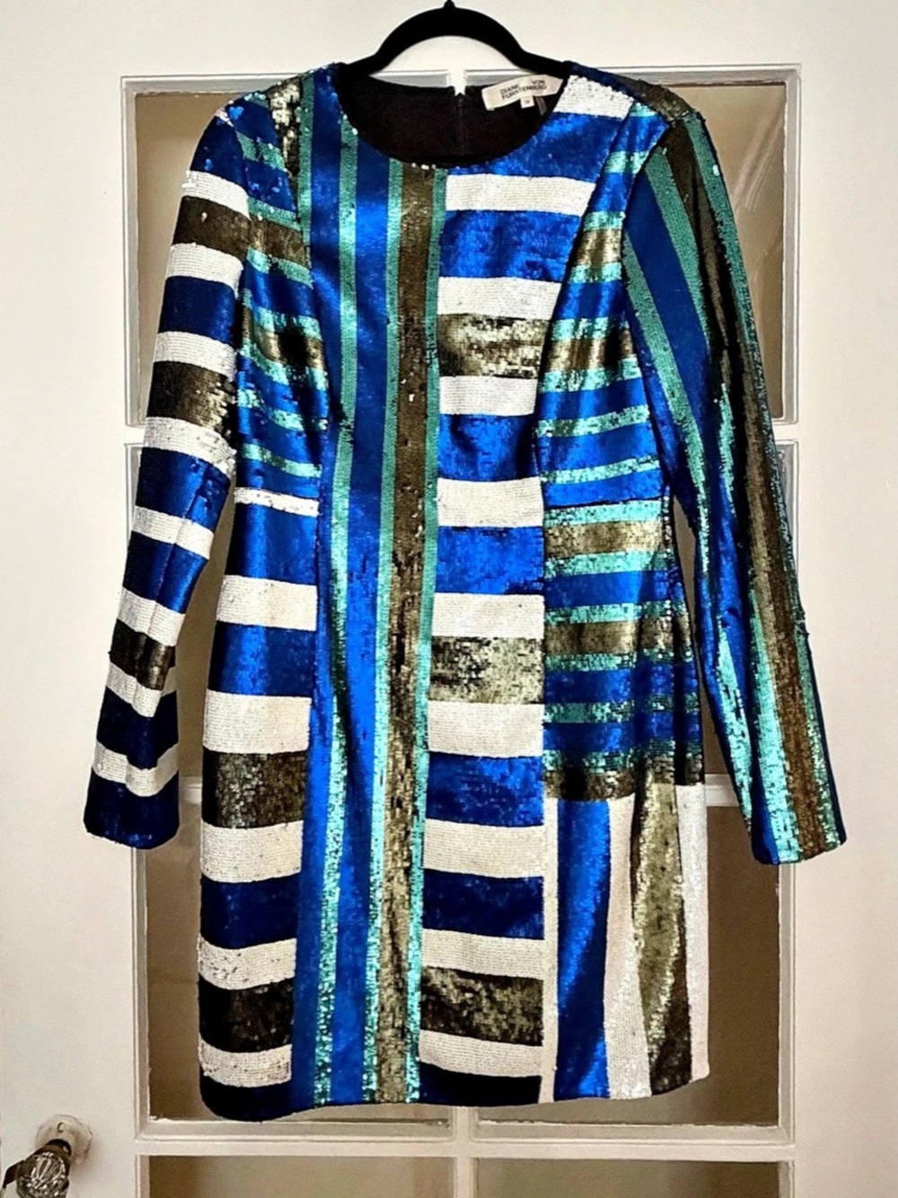 Diane von Furstenberg Striped Mini Dress in Blue & Black Size 10